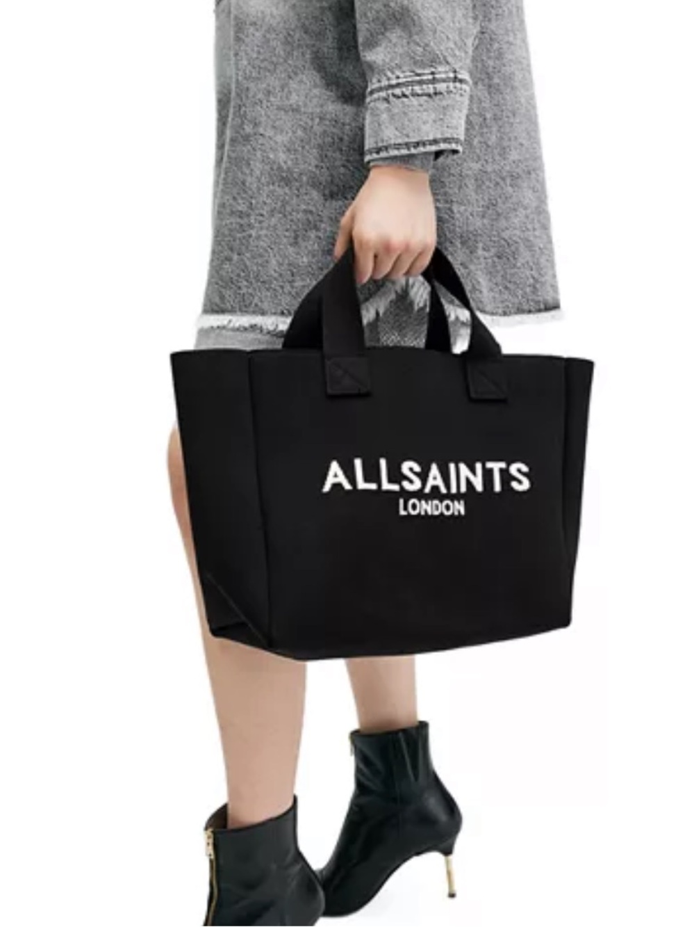 AllSaints Black Logo Canvas Tote